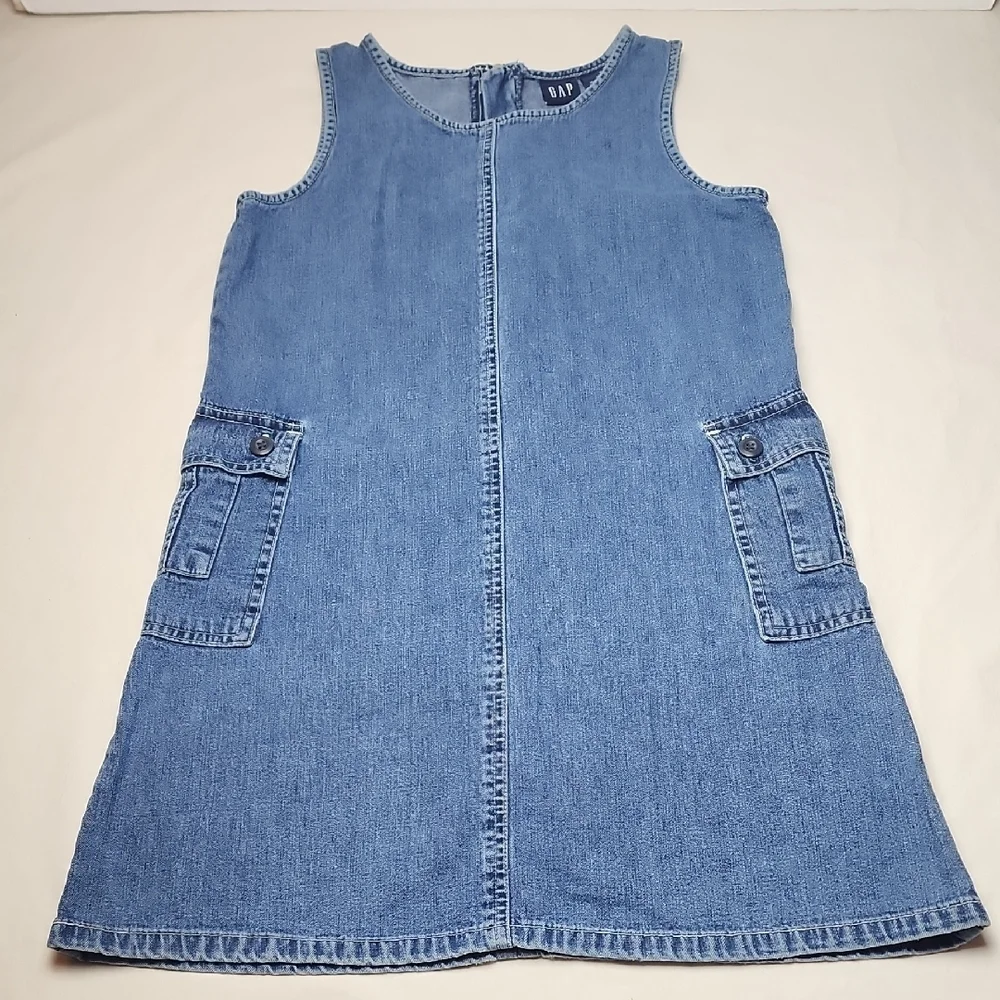 GAP Kids Blue Denim Dress with Pockets Sleeveless Jumper 100% Cotton